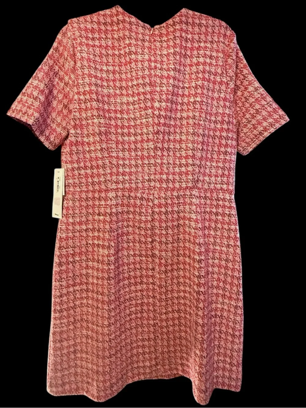 London Times Pink Houndstooth Tweed Faux-Wrap Dress Gold Heart Buttons NWT - Picture 2 of 6
